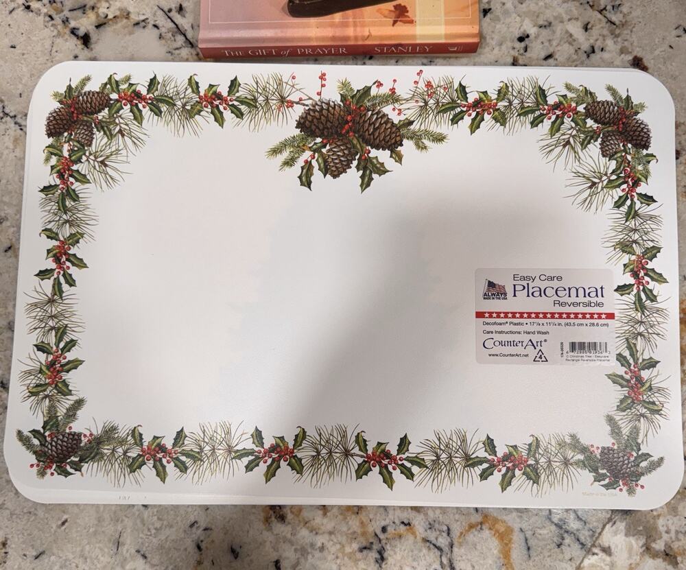 Counterart O’Christmas Tree Reversible Easy Care Placemat 4 Pack Made in the USA